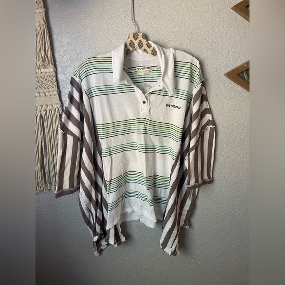 Free People We The Free Schools Out Polo Striped Oversized Button Top - Picture 6 of 6